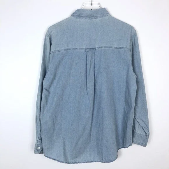 Vintage Denim Button Front Shirt Sun Moon Stars Applique Patches Rhinestones M - Picture 2 of 6